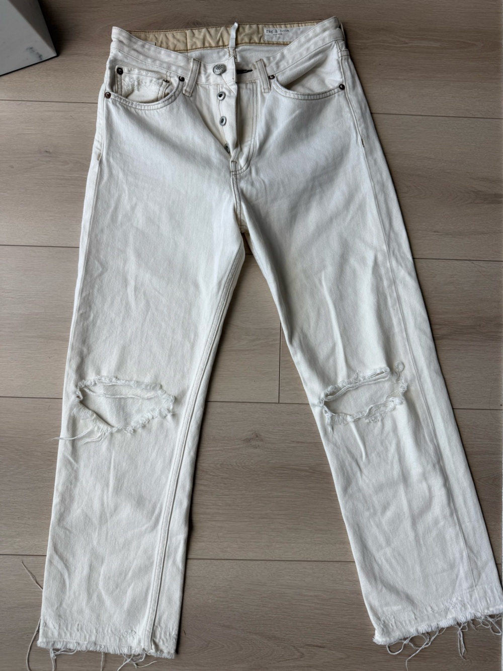 rag & bone White / Ecru high rise ankle maya Straight-Leg Jeans - size 25